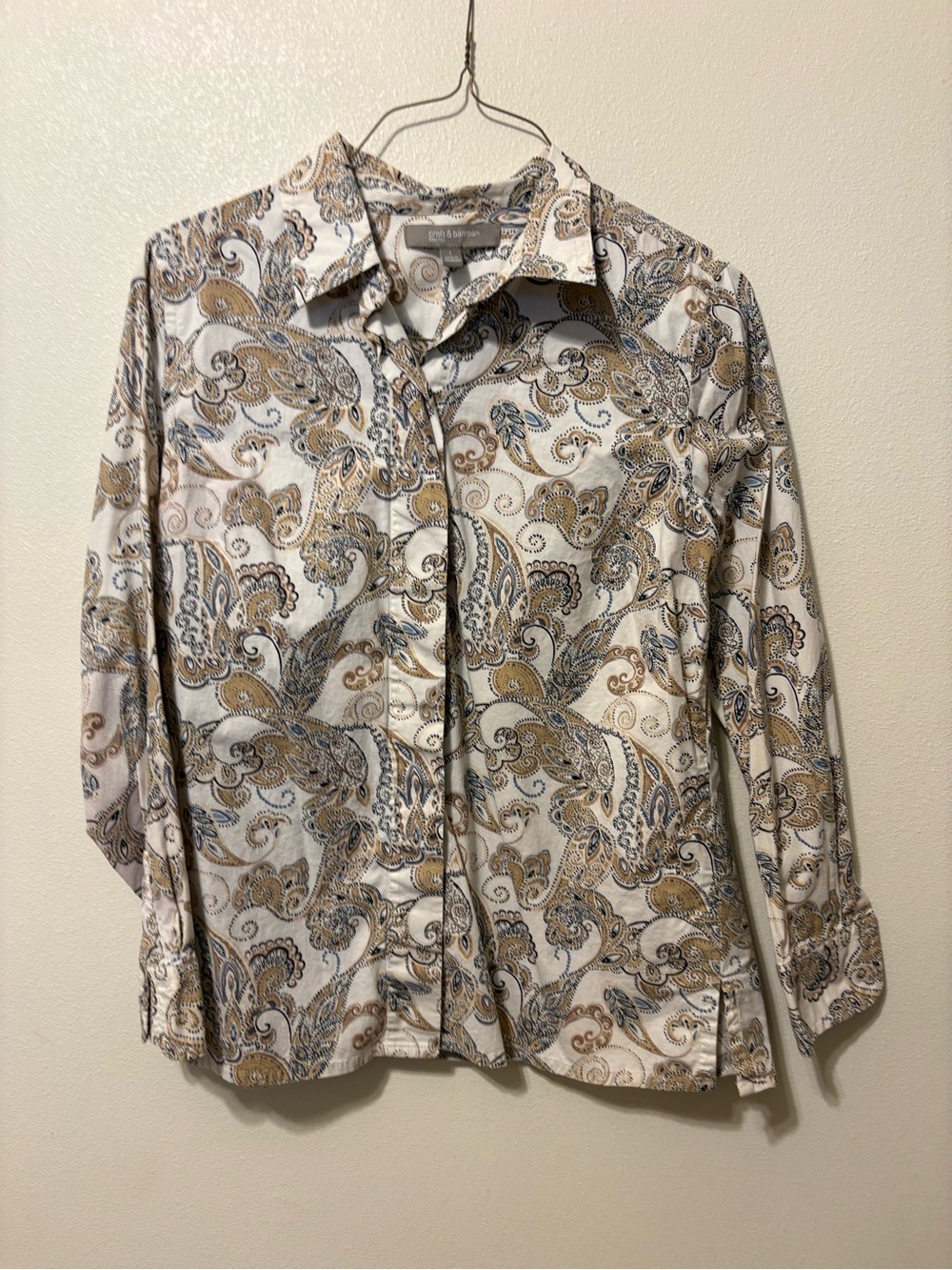 croft & barrow Beige and Blue Paisley Button-Down Shirt